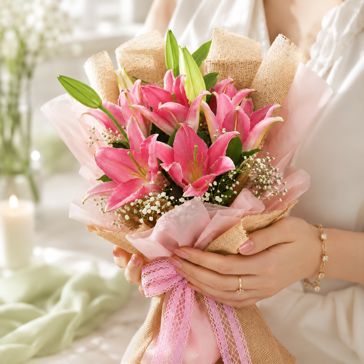 Blushing Lovely Pink Lily Bouquet