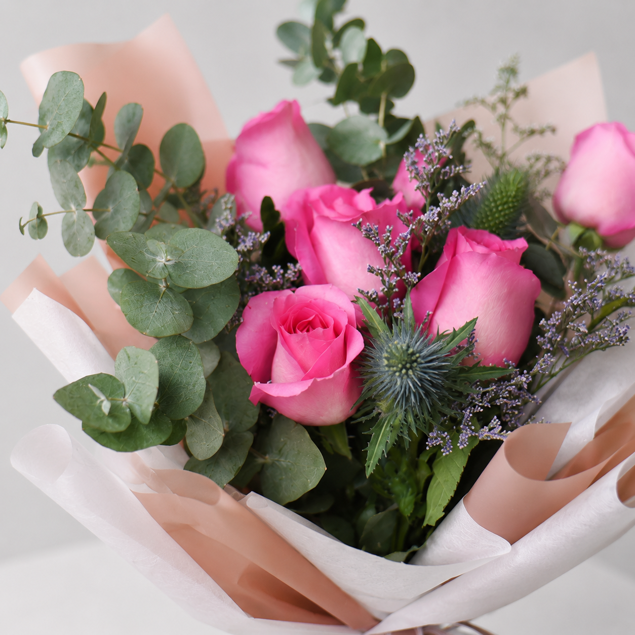 Elegant Pink Rose & Eucalyptus Bouquet