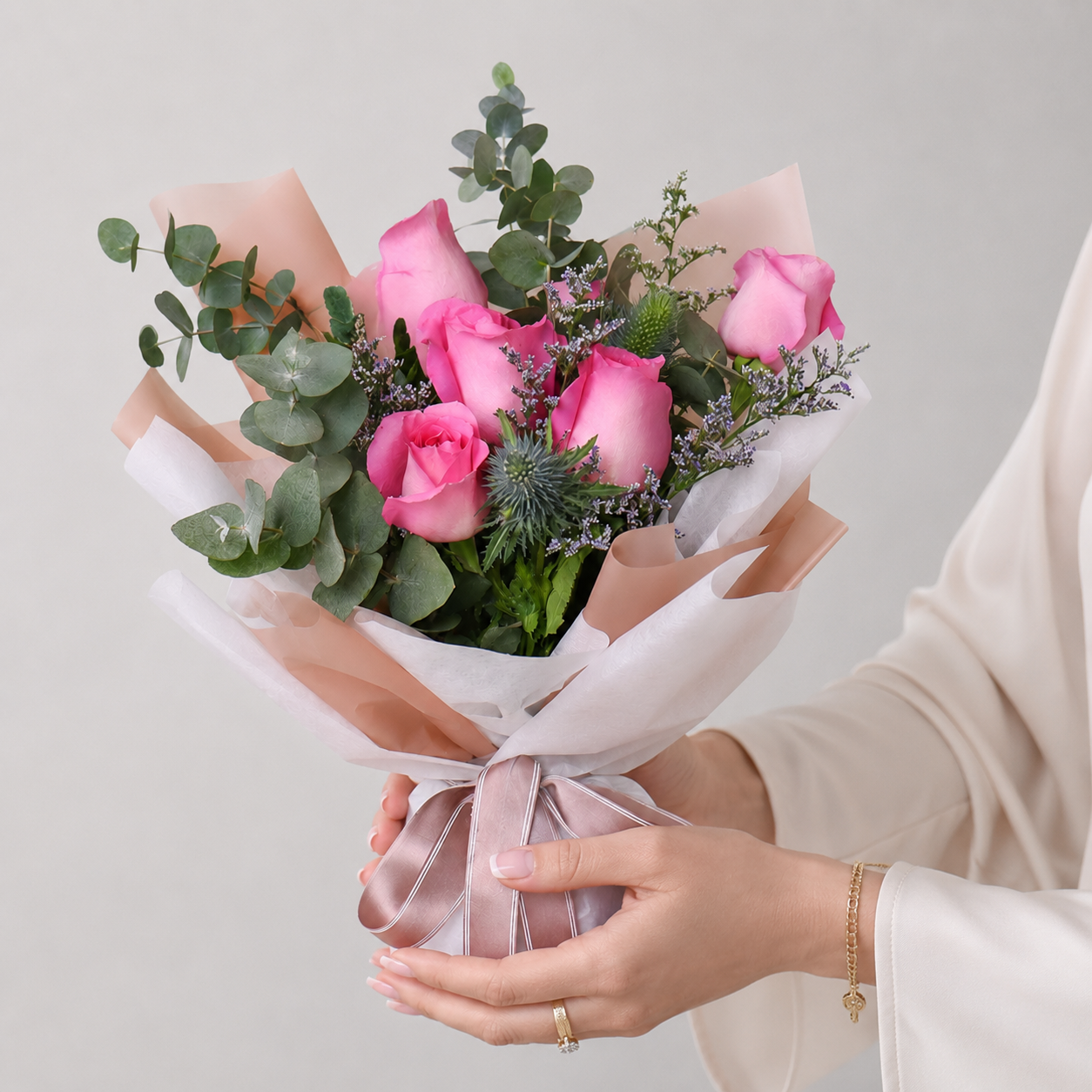 Elegant Pink Rose & Eucalyptus Bouquet