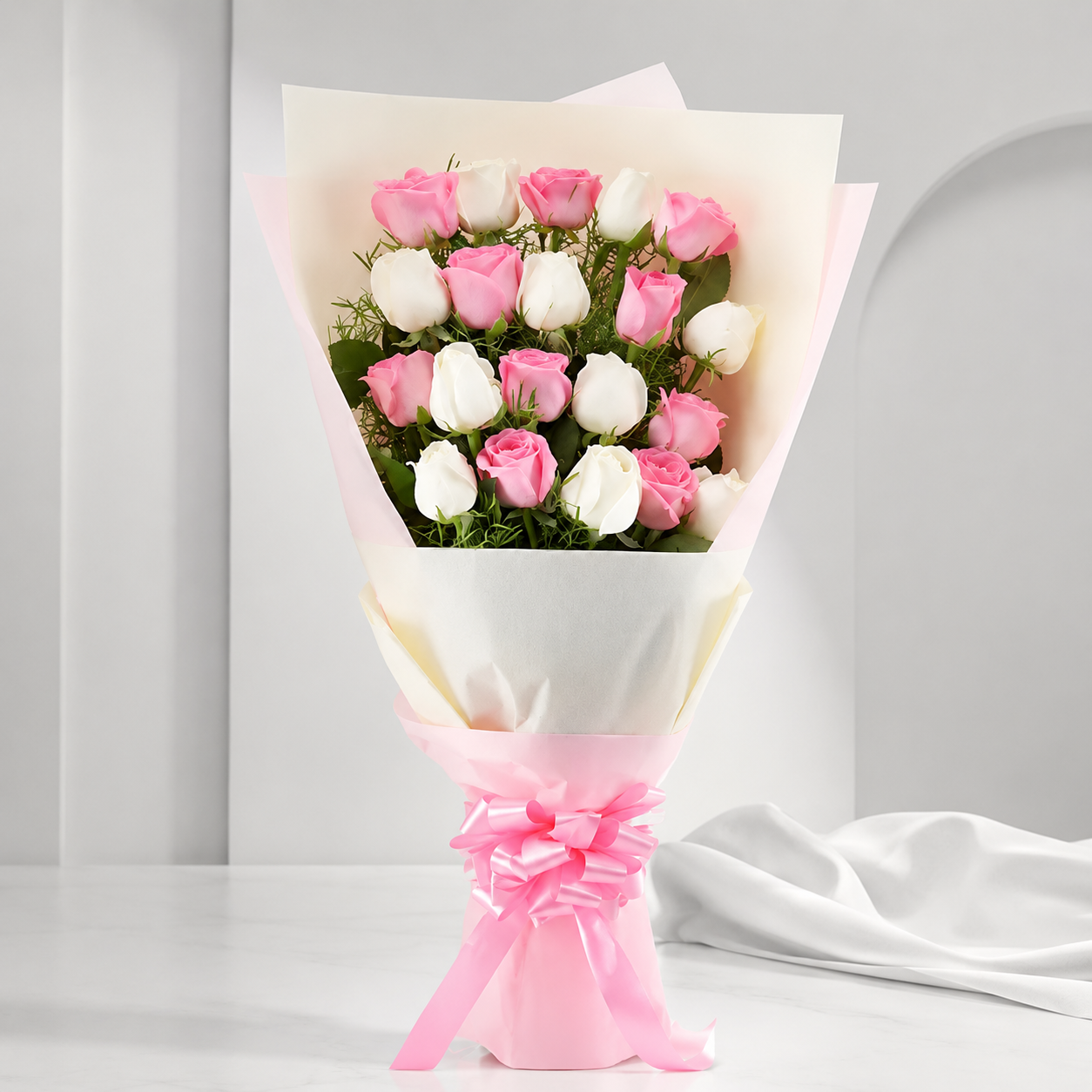 Pink and White Roses Bouquet