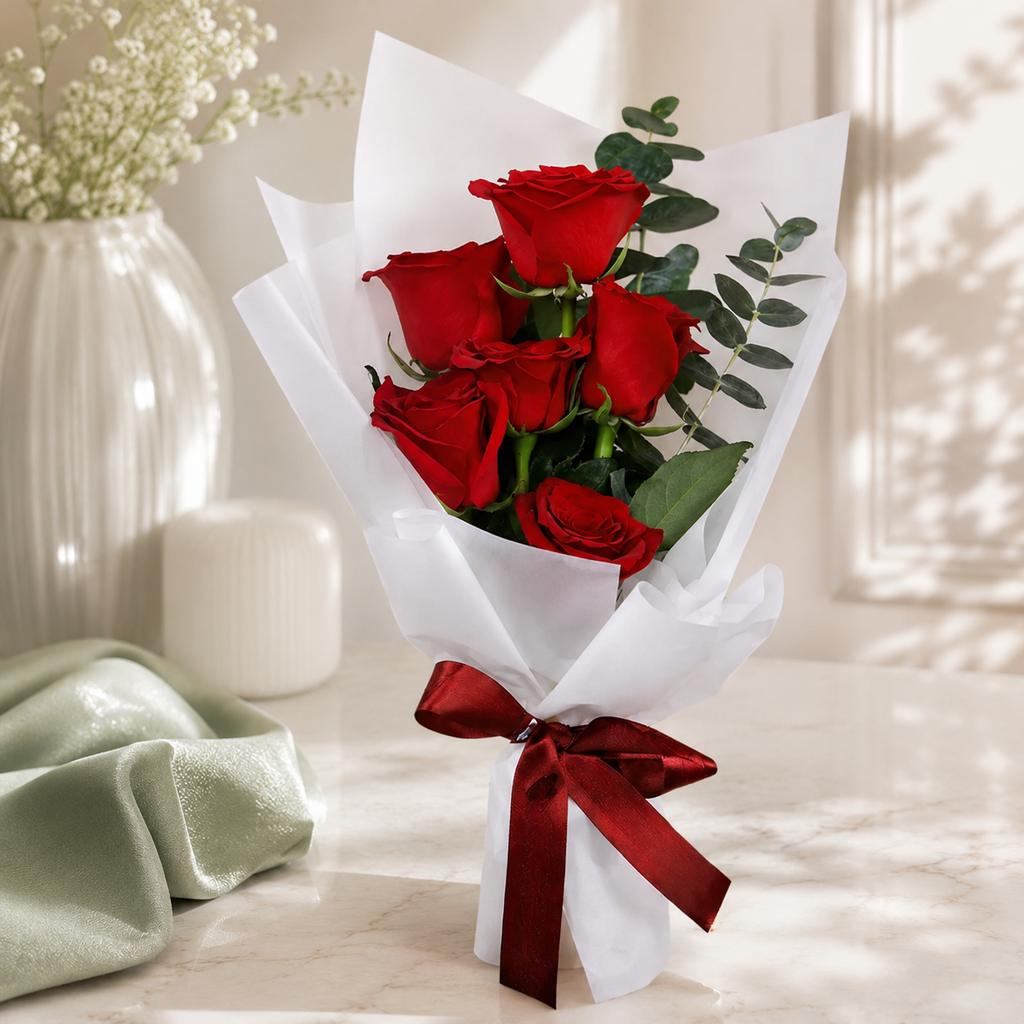 6 Red Roses Bouquet - Love Gift