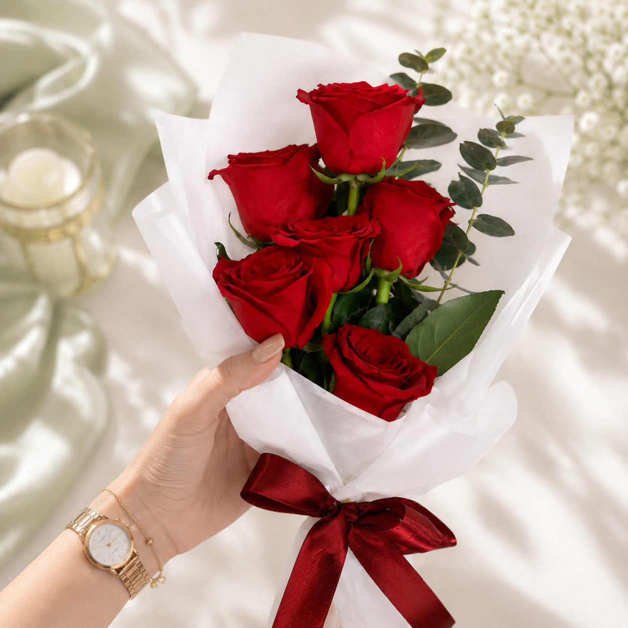 6 Red Roses Bouquet - Love Gift