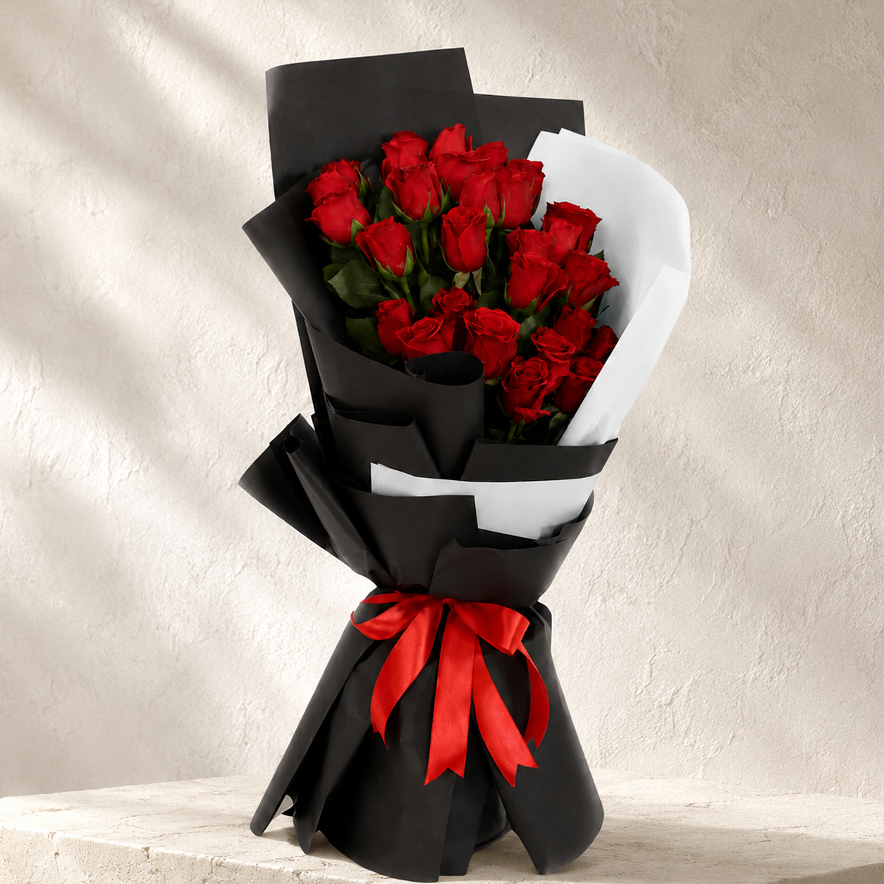 Red Rose Bouquet with Black Wrap
