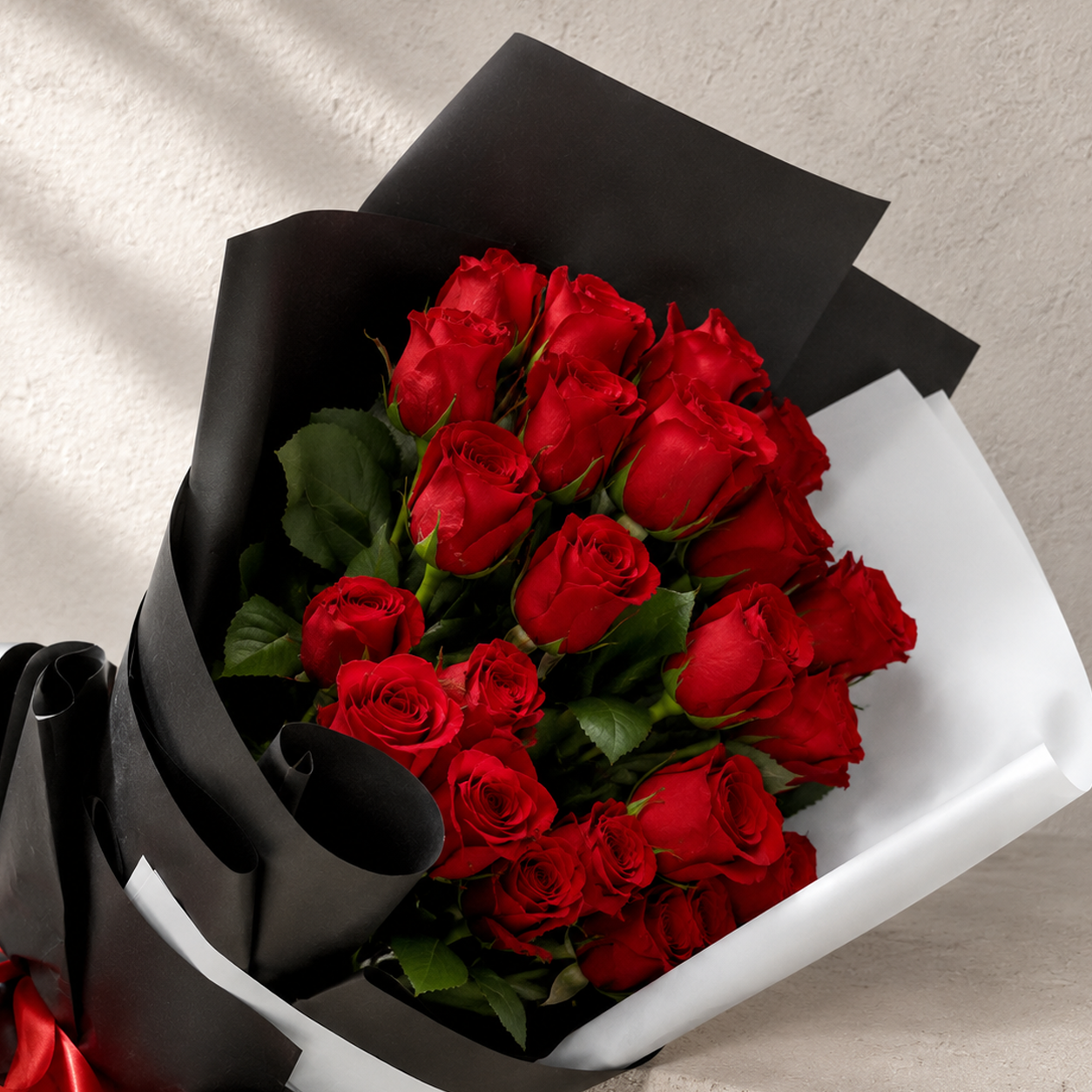 Red Rose Bouquet with Black Wrap