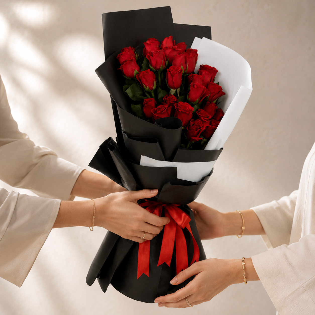Red Rose Bouquet with Black Wrap