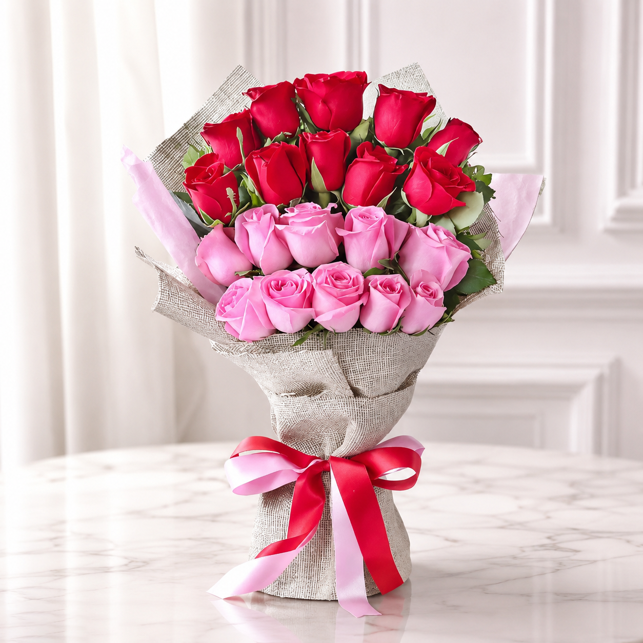 Rose Bouquet with Jute Wrap