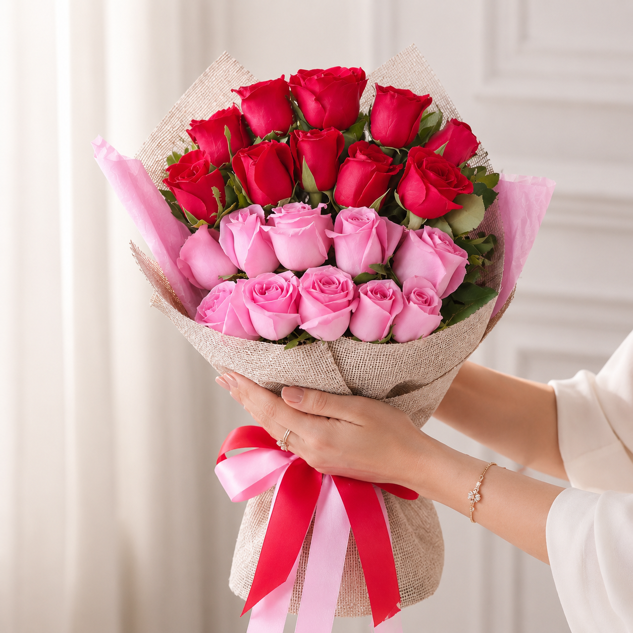 Rose Bouquet with Jute Wrap