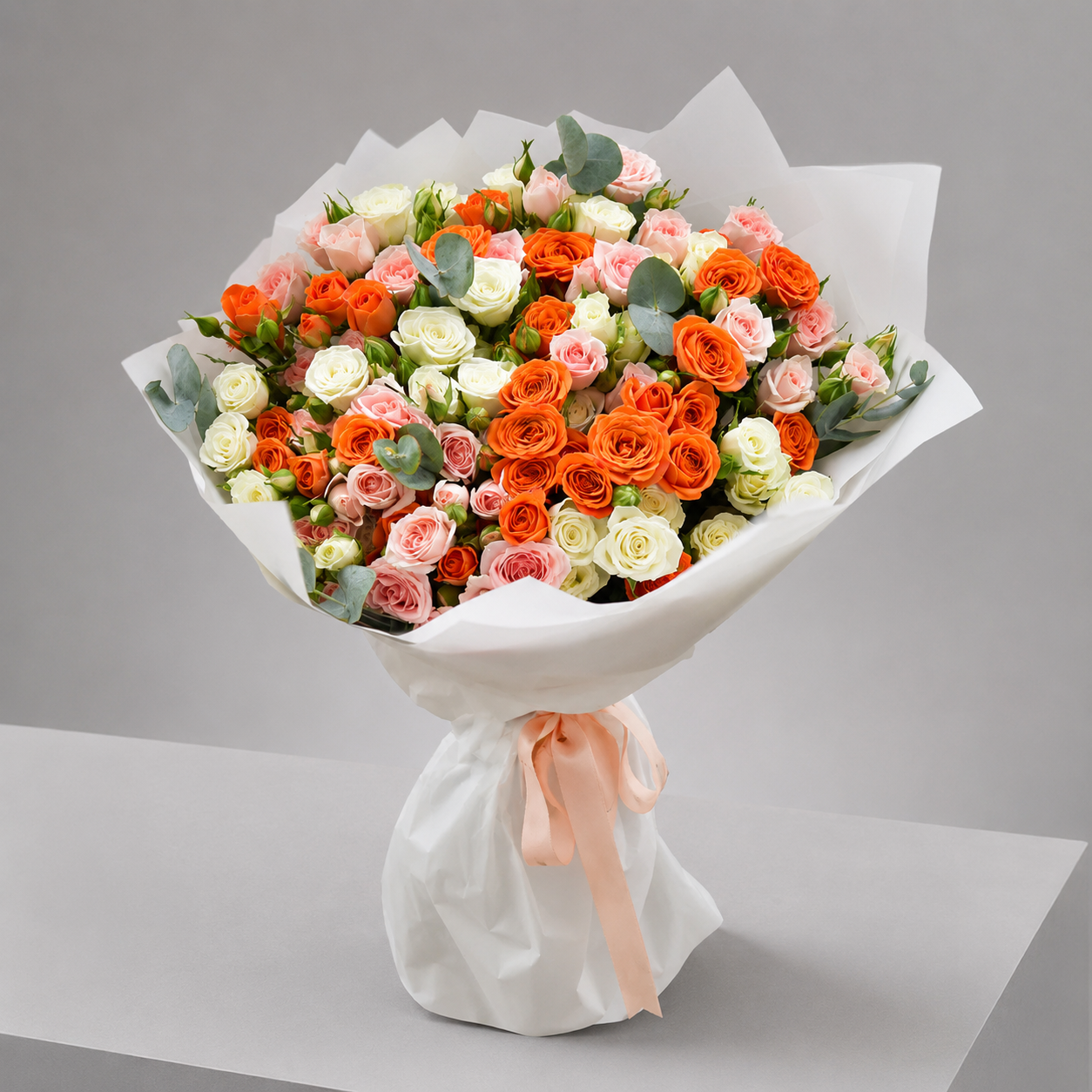 Rose Bouquet in Orange,White & Pink