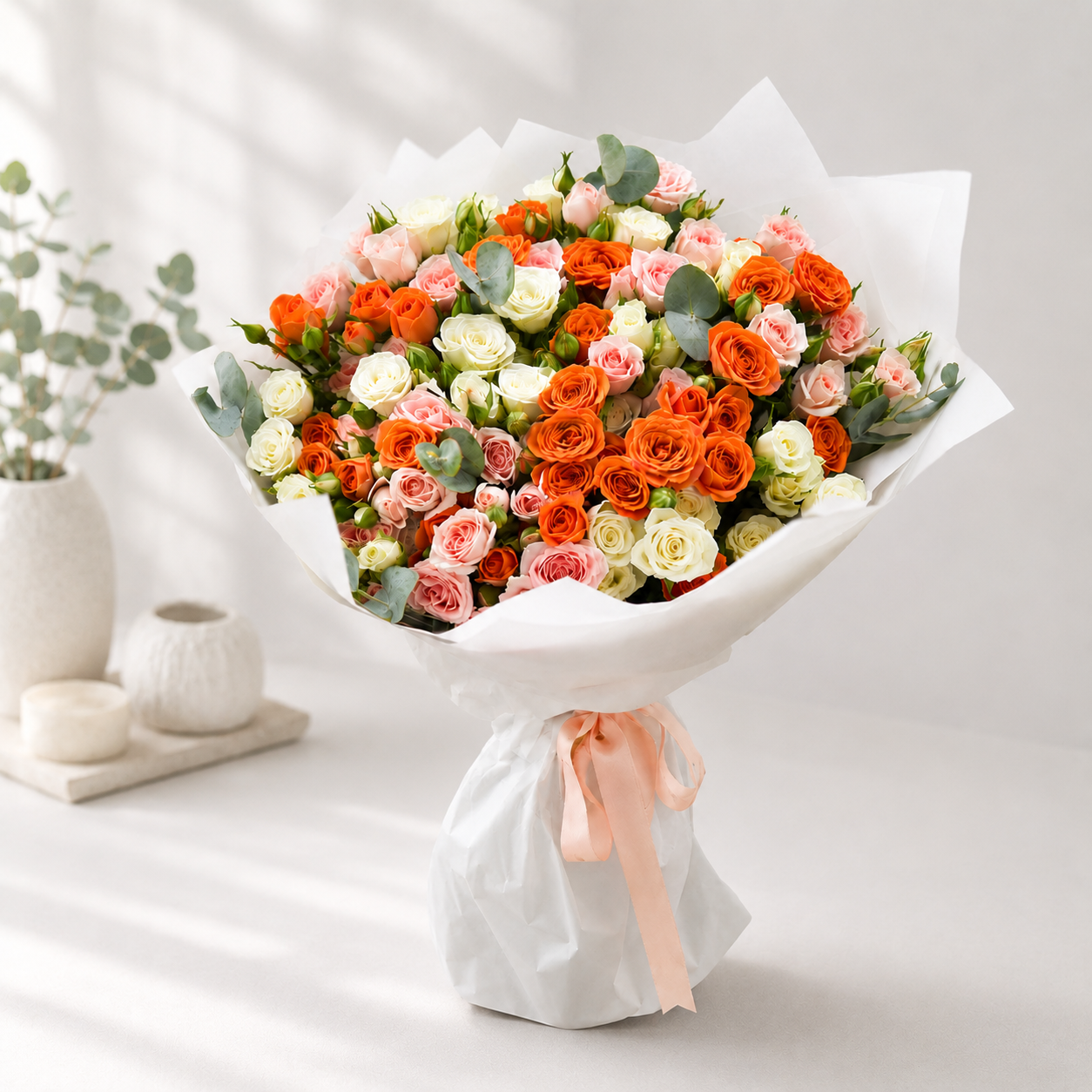 Rose Bouquet in Orange,White & Pink