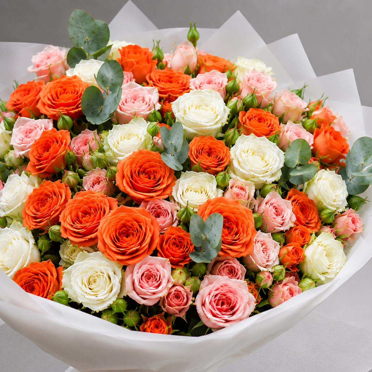 Rose Bouquet in Orange,White & Pink