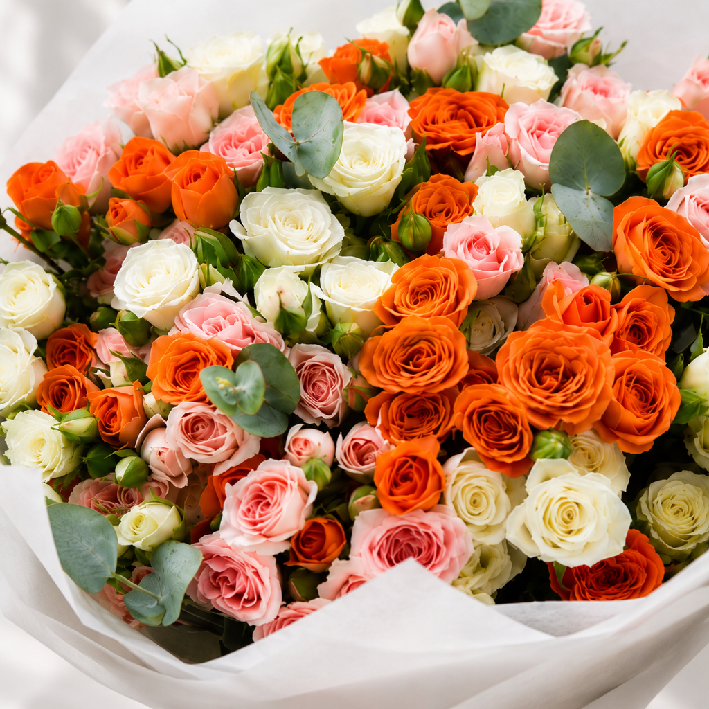 Rose Bouquet in Orange,White & Pink