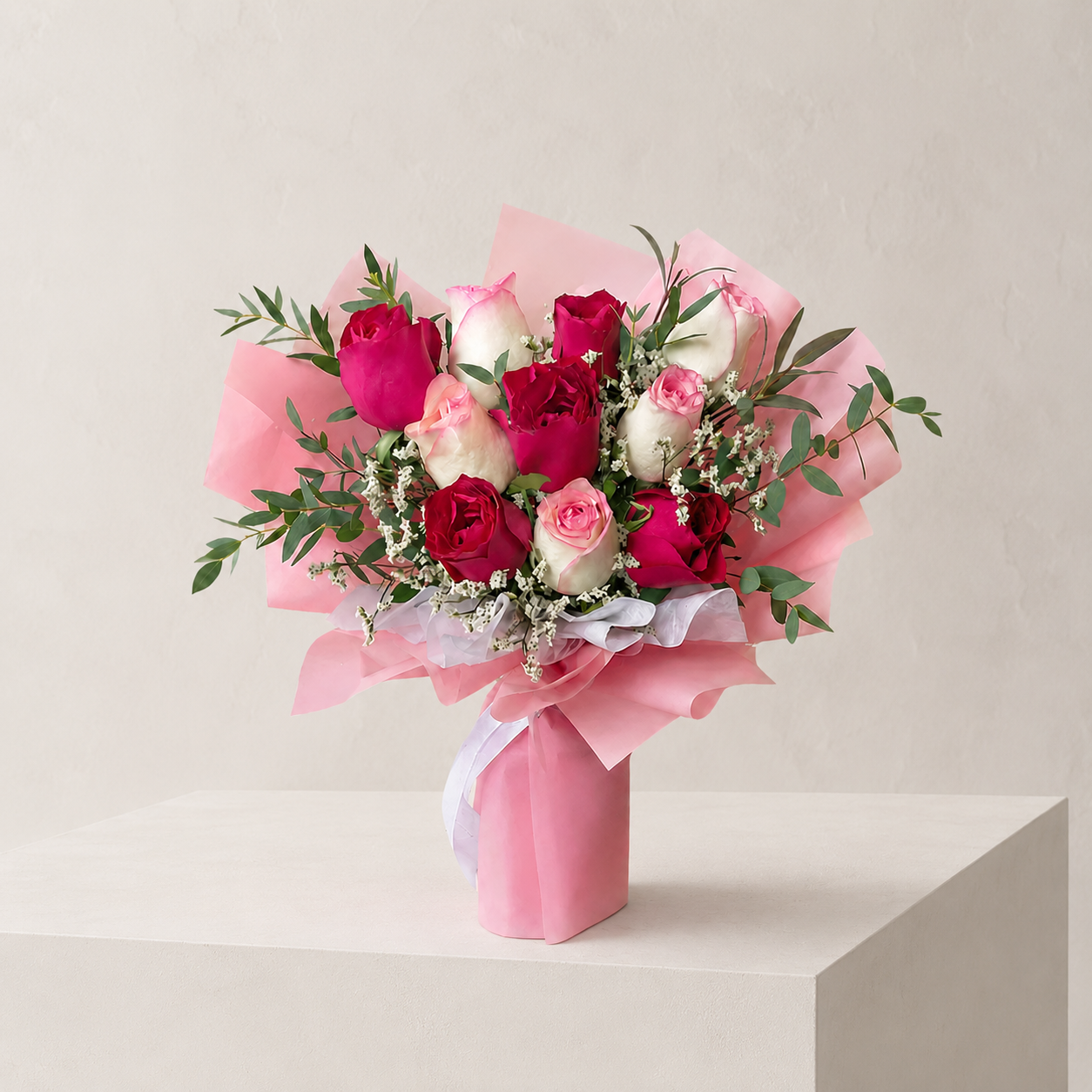 Love-filled Red & Aqua Pink Roses Bouquet