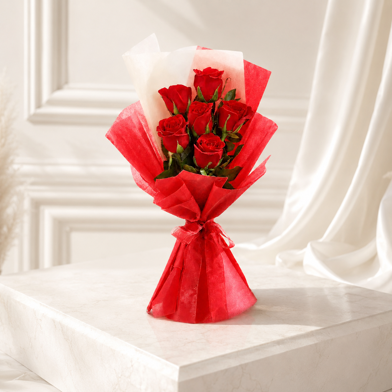 Red Rose Bouquet - 6 Stems with Premium Wrap