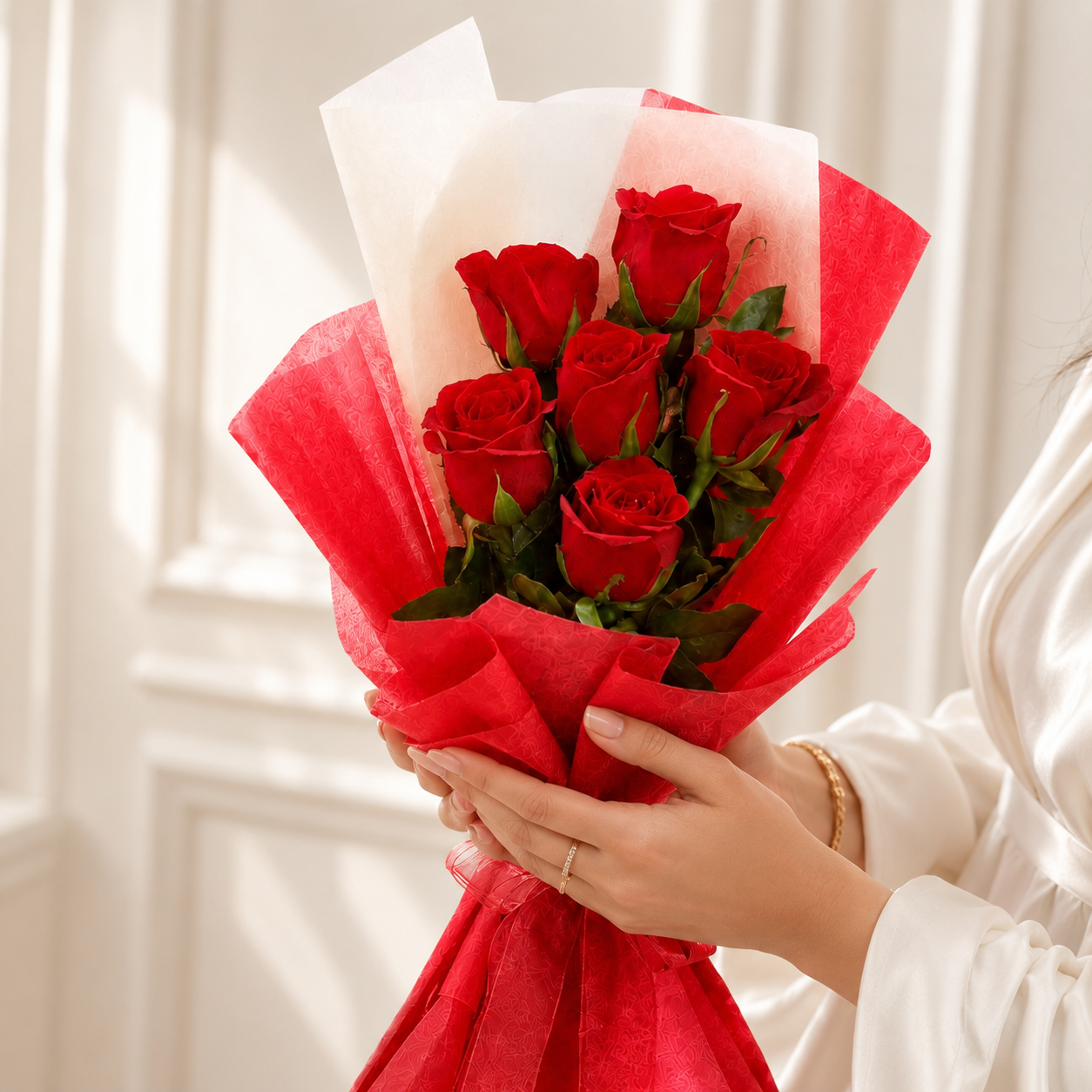 Red Rose Bouquet - 6 Stems with Premium Wrap