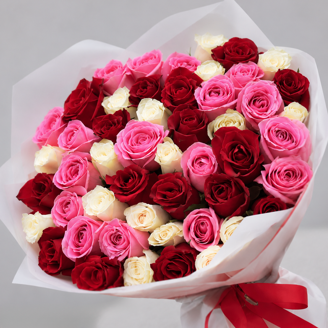 Red, Pink & White Rose Bouquet