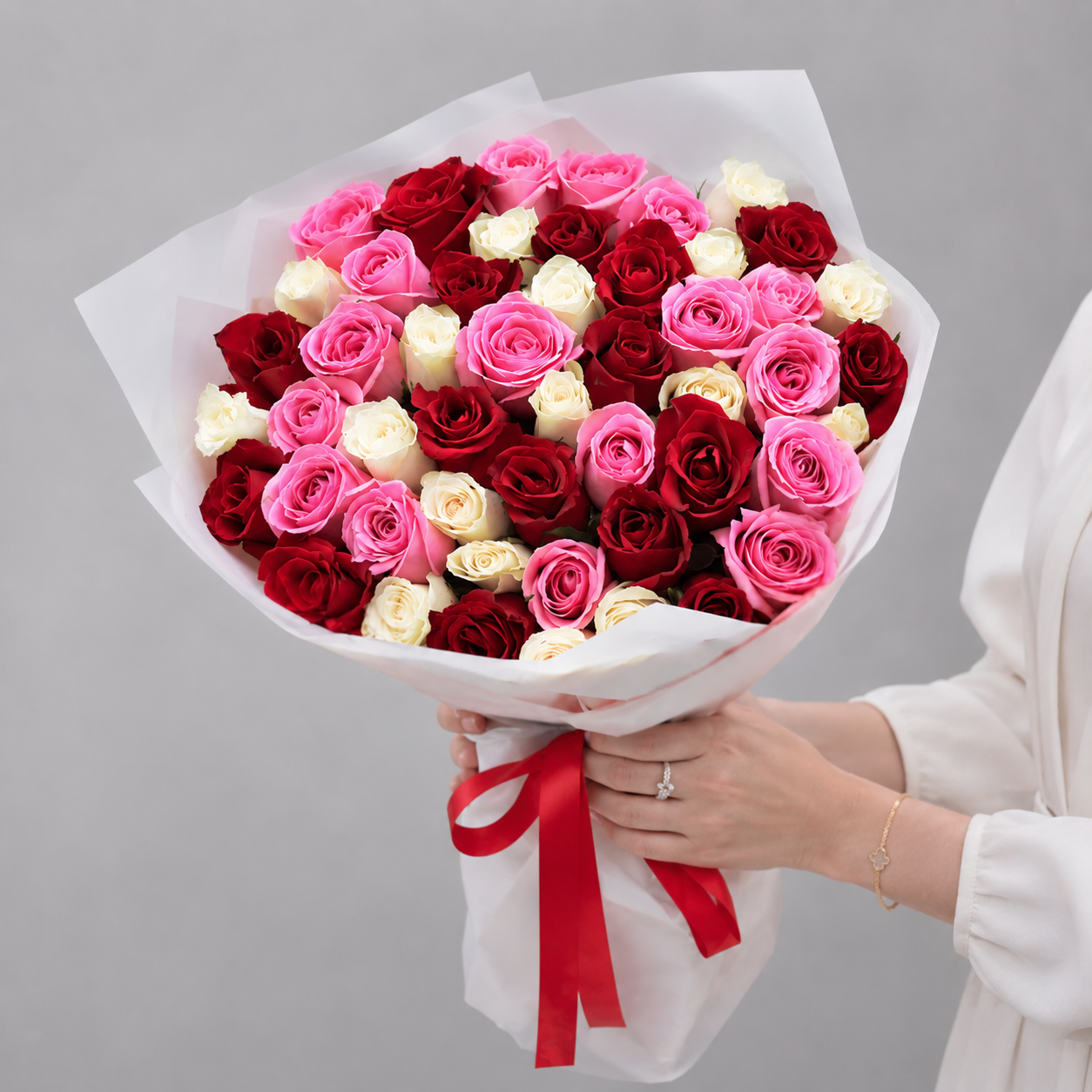 Red, Pink & White Rose Bouquet