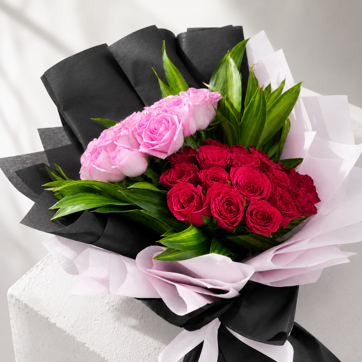 Romantic Red & Pink Rose Flower Arrangement