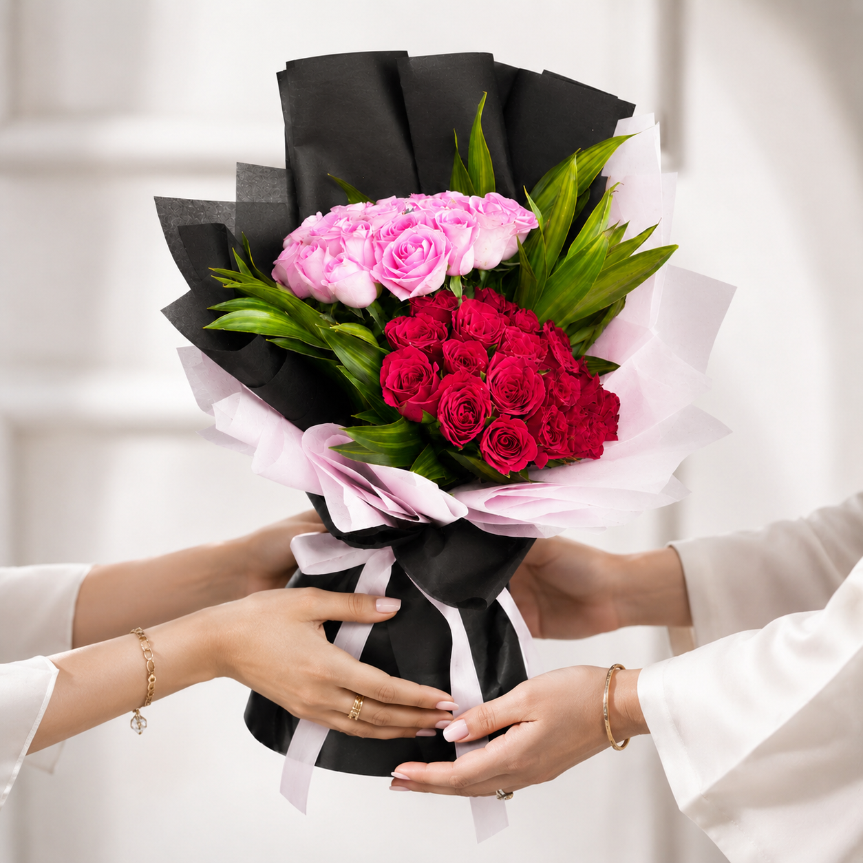 Romantic Red & Pink Rose Flower Arrangement