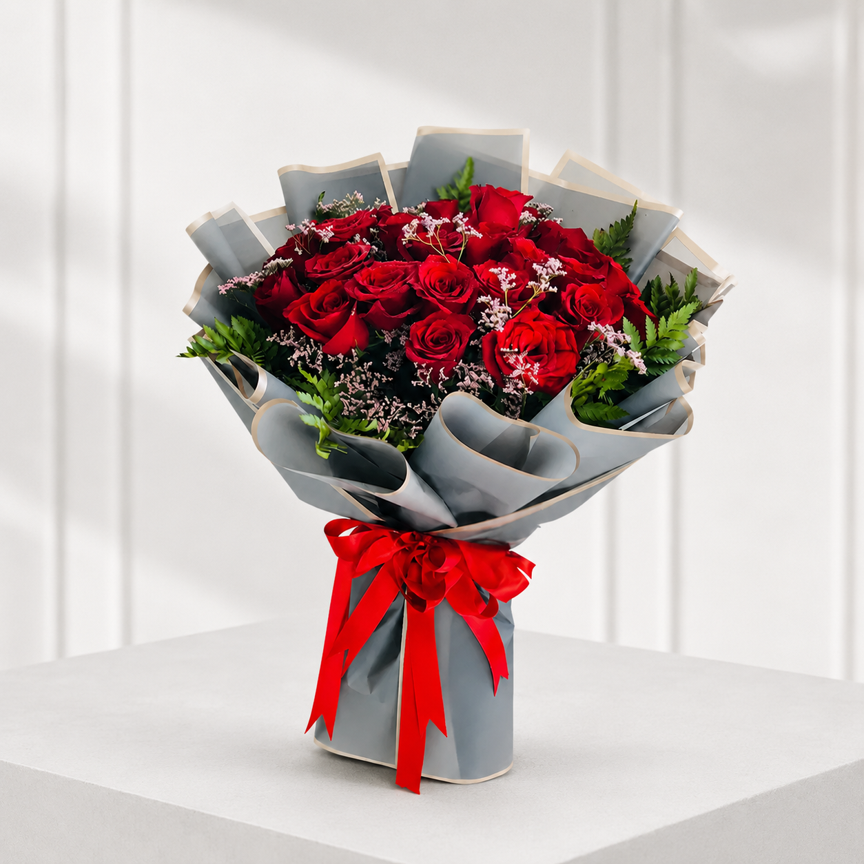 30 Red Roses Bouquet with Green Fillers