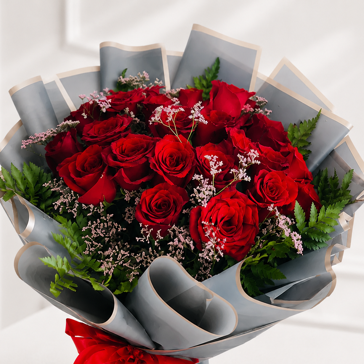 30 Red Roses Bouquet with Green Fillers