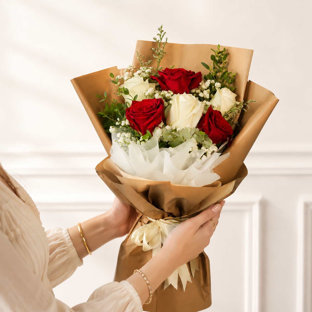 Red and White Rose Bouquet