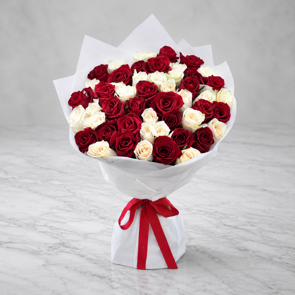Red and White Roses - 51 Stems