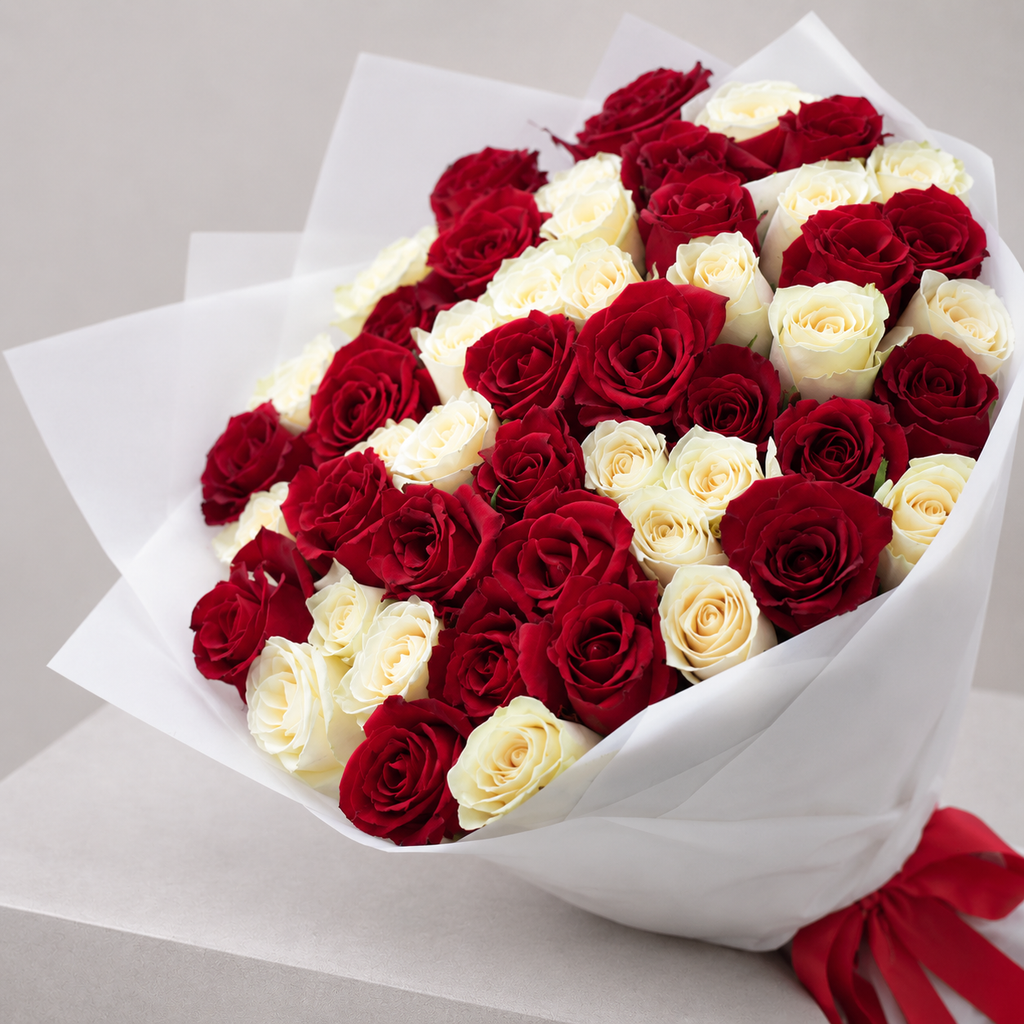 Red and White Roses - 51 Stems