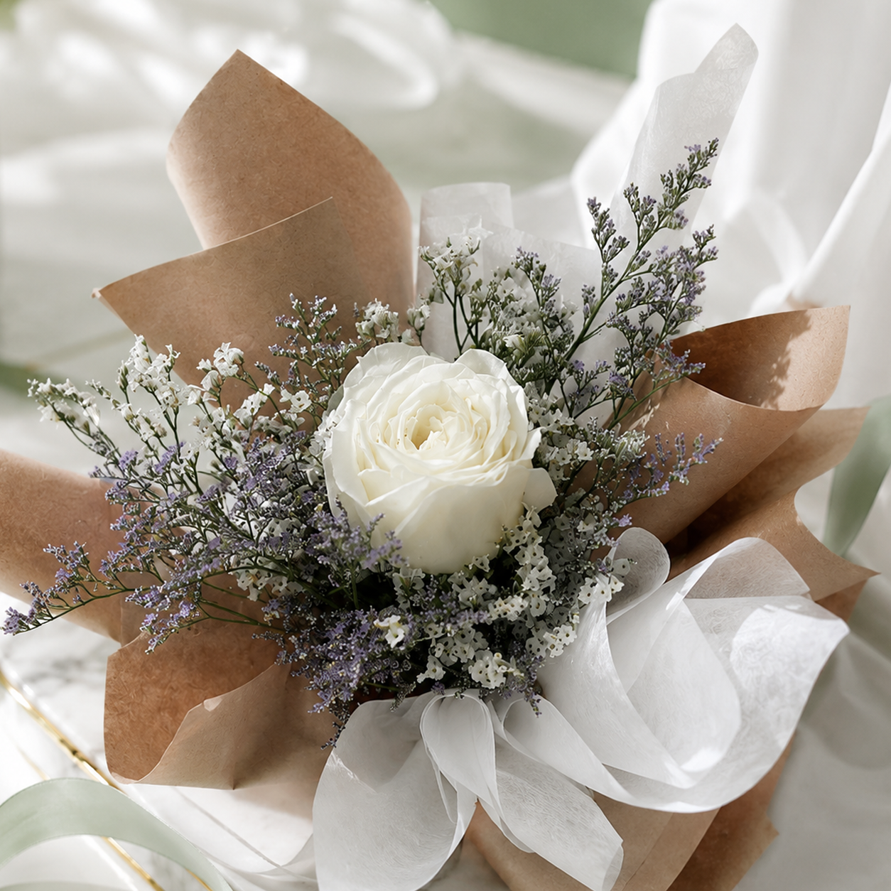 Single Classy White Rose with Stylish Wrapping