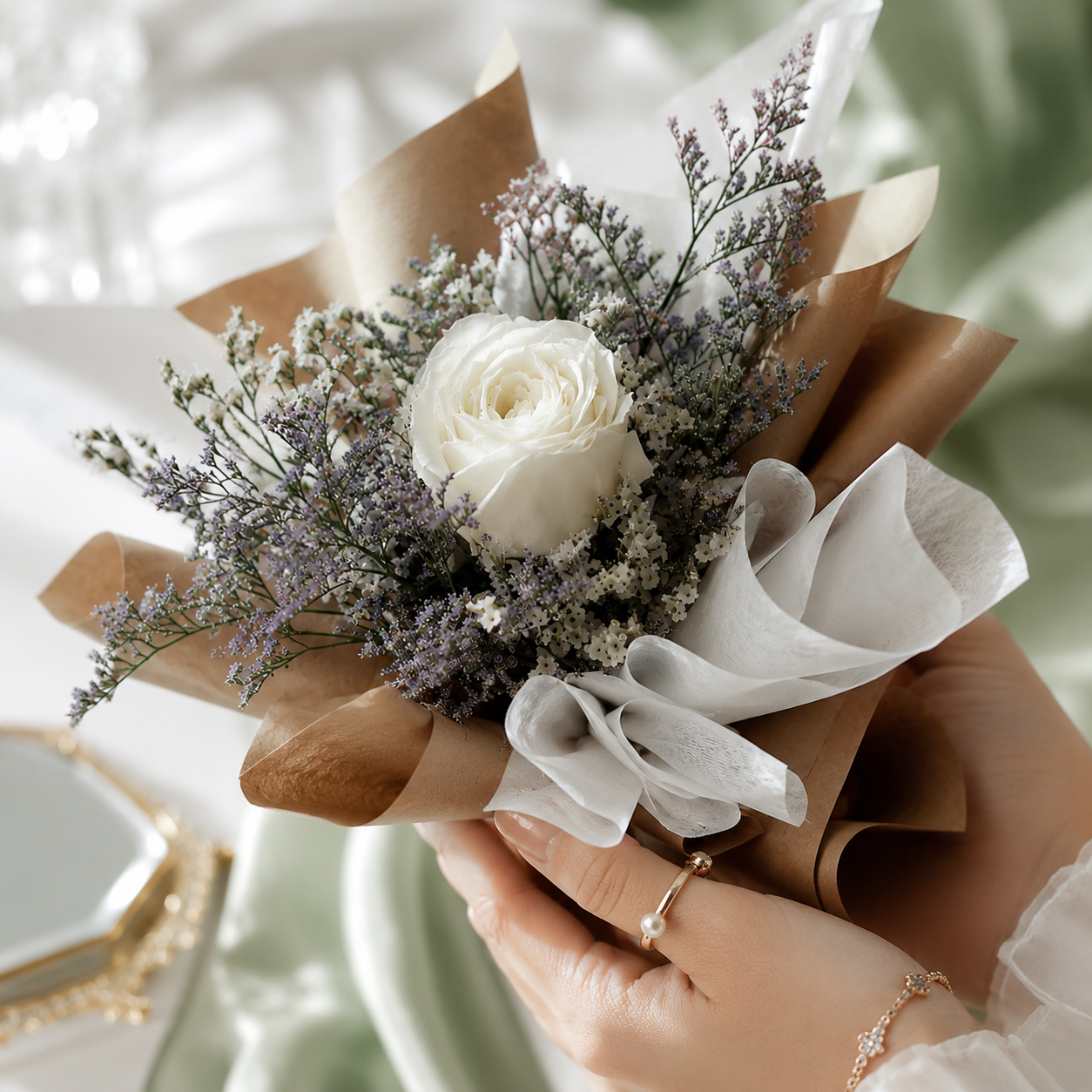 Single Classy White Rose with Stylish Wrapping