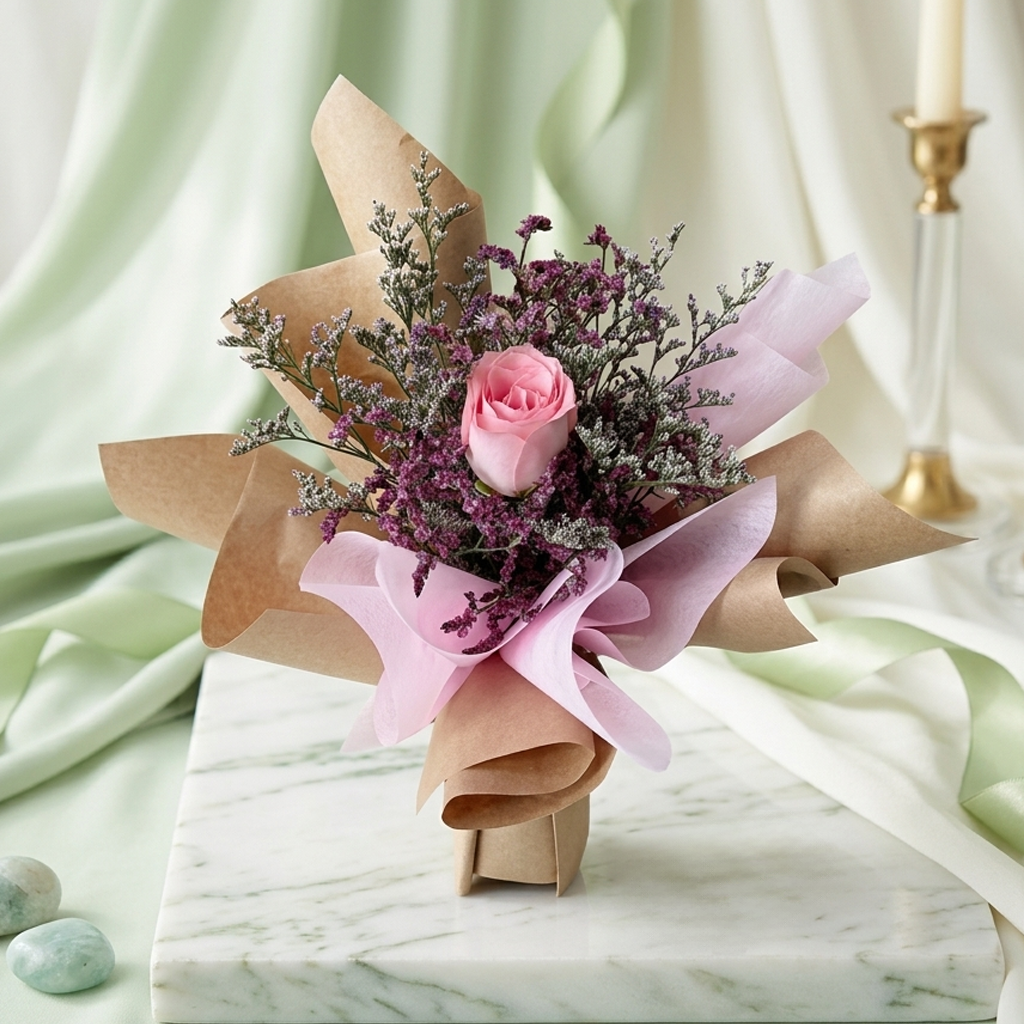 Single Delicate Pink Rose with Elegant Packing