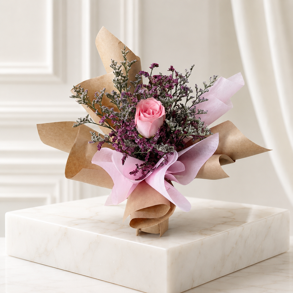 Single Delicate Pink Rose with Elegant Packing