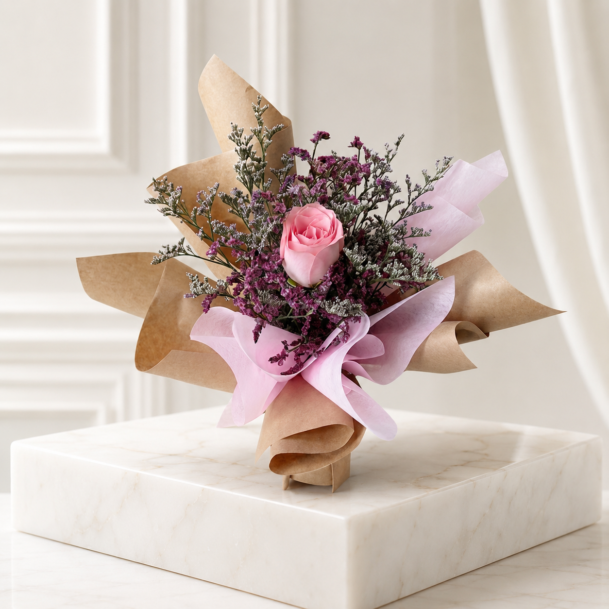 Single Delicate Pink Rose with Elegant Packing