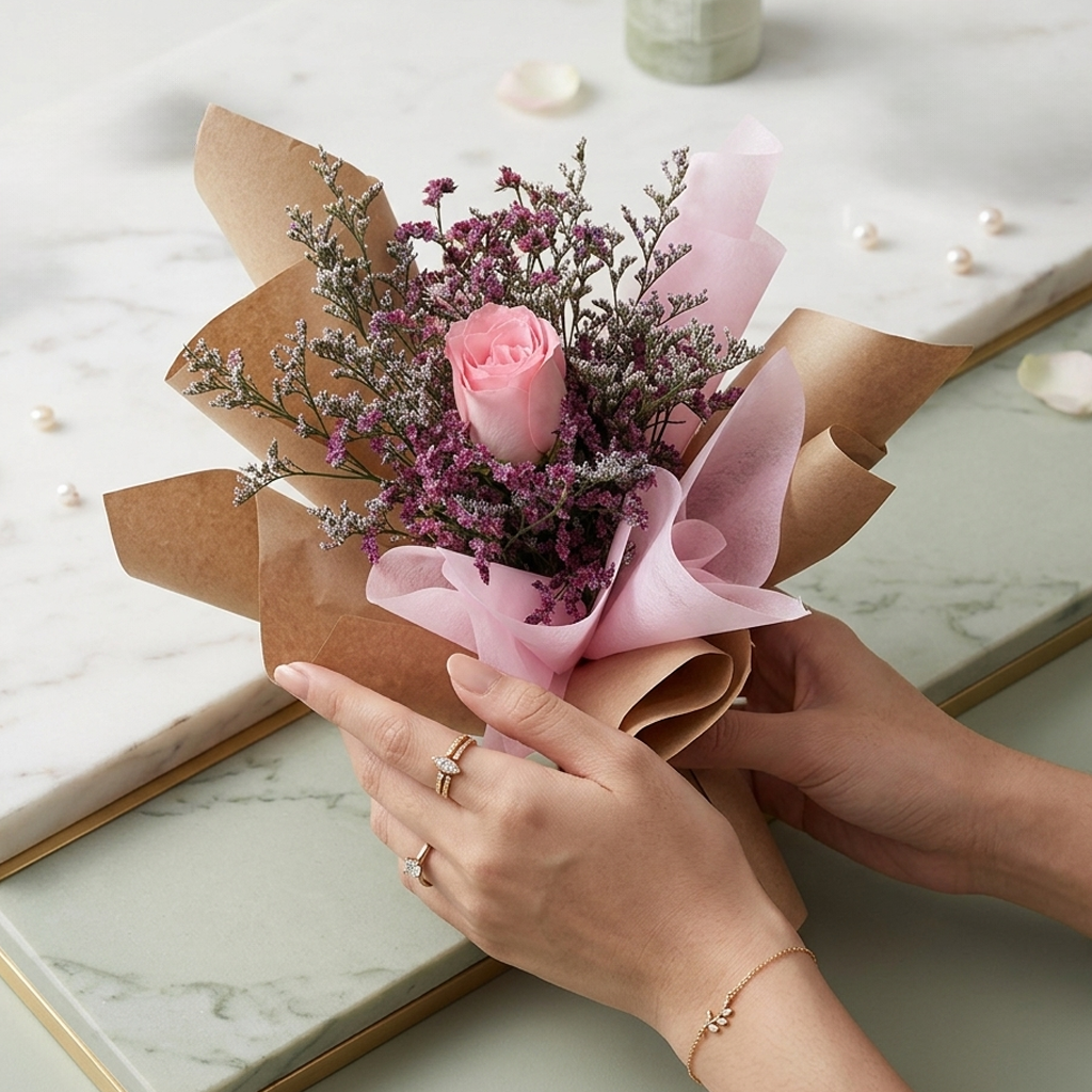Single Delicate Pink Rose with Elegant Packing