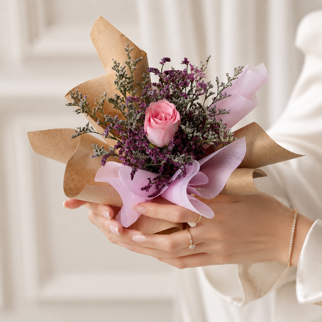 Single Delicate Pink Rose with Elegant Packing