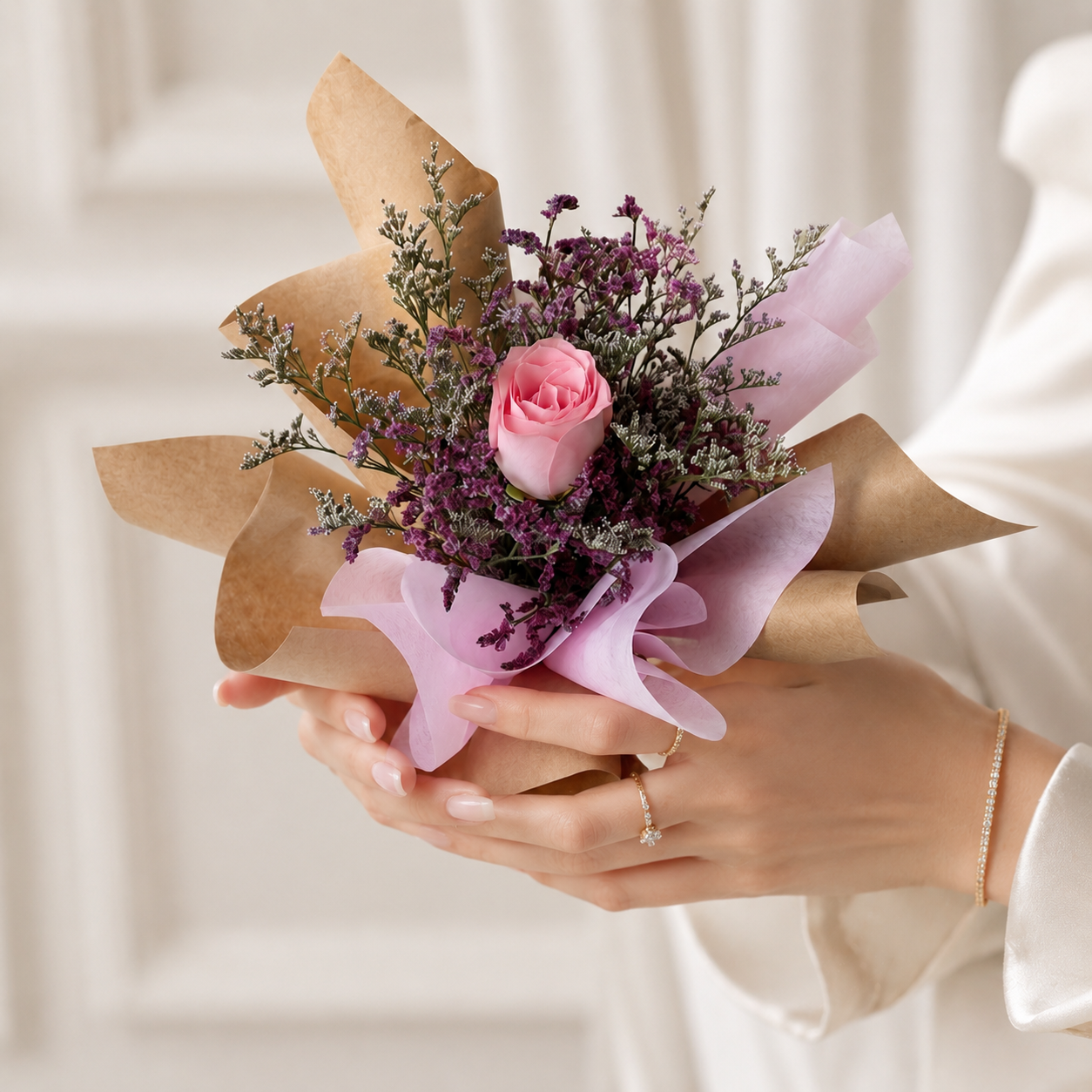 Single Delicate Pink Rose with Elegant Packing