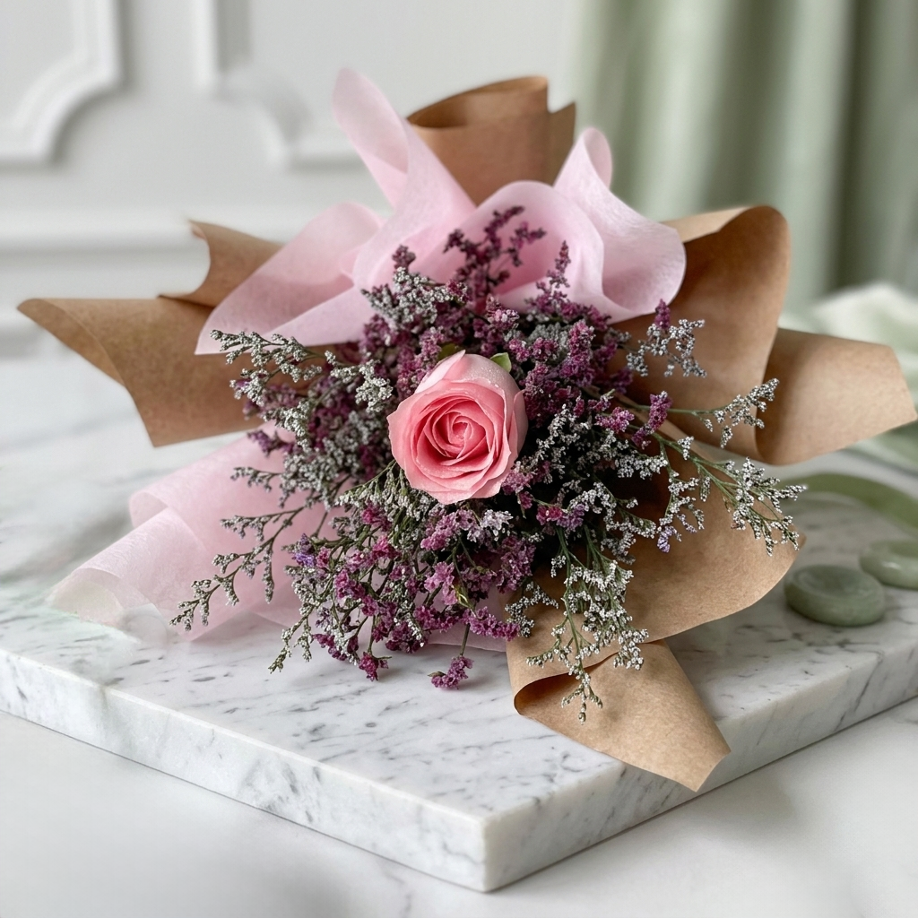 Single Delicate Pink Rose with Elegant Packing
