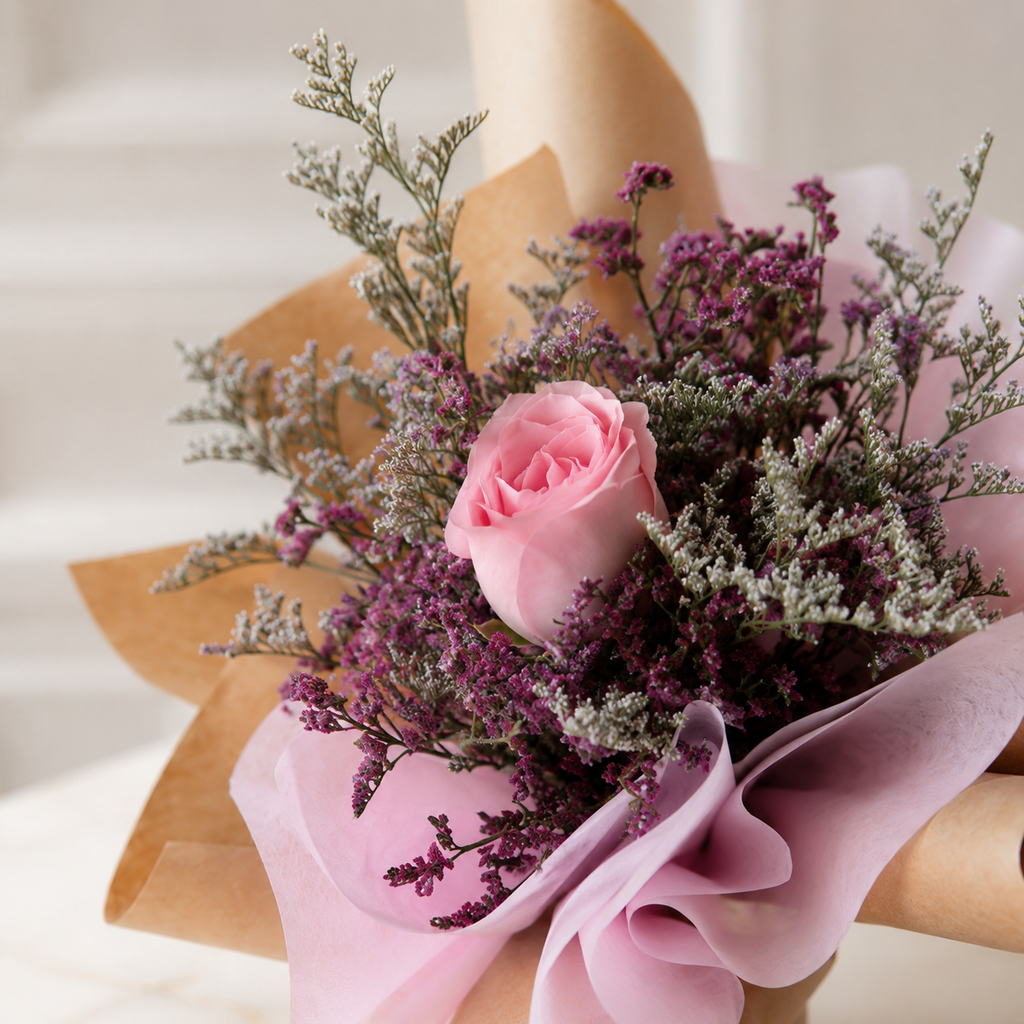 Single Delicate Pink Rose with Elegant Packing