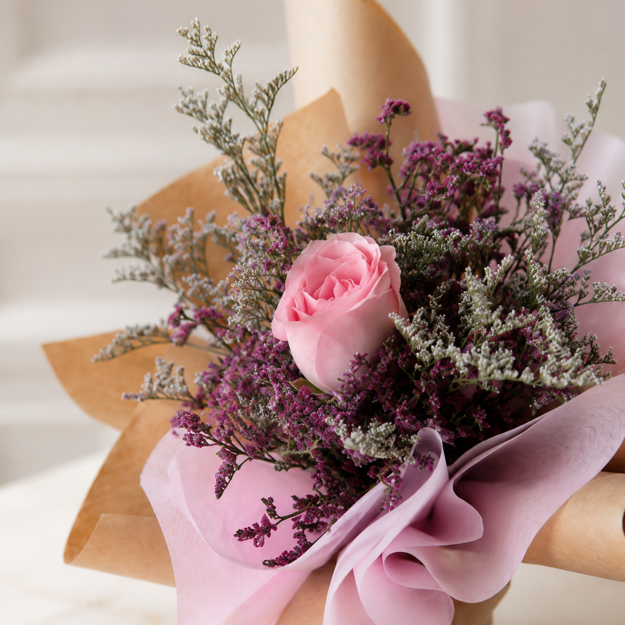 Single Delicate Pink Rose with Elegant Packing