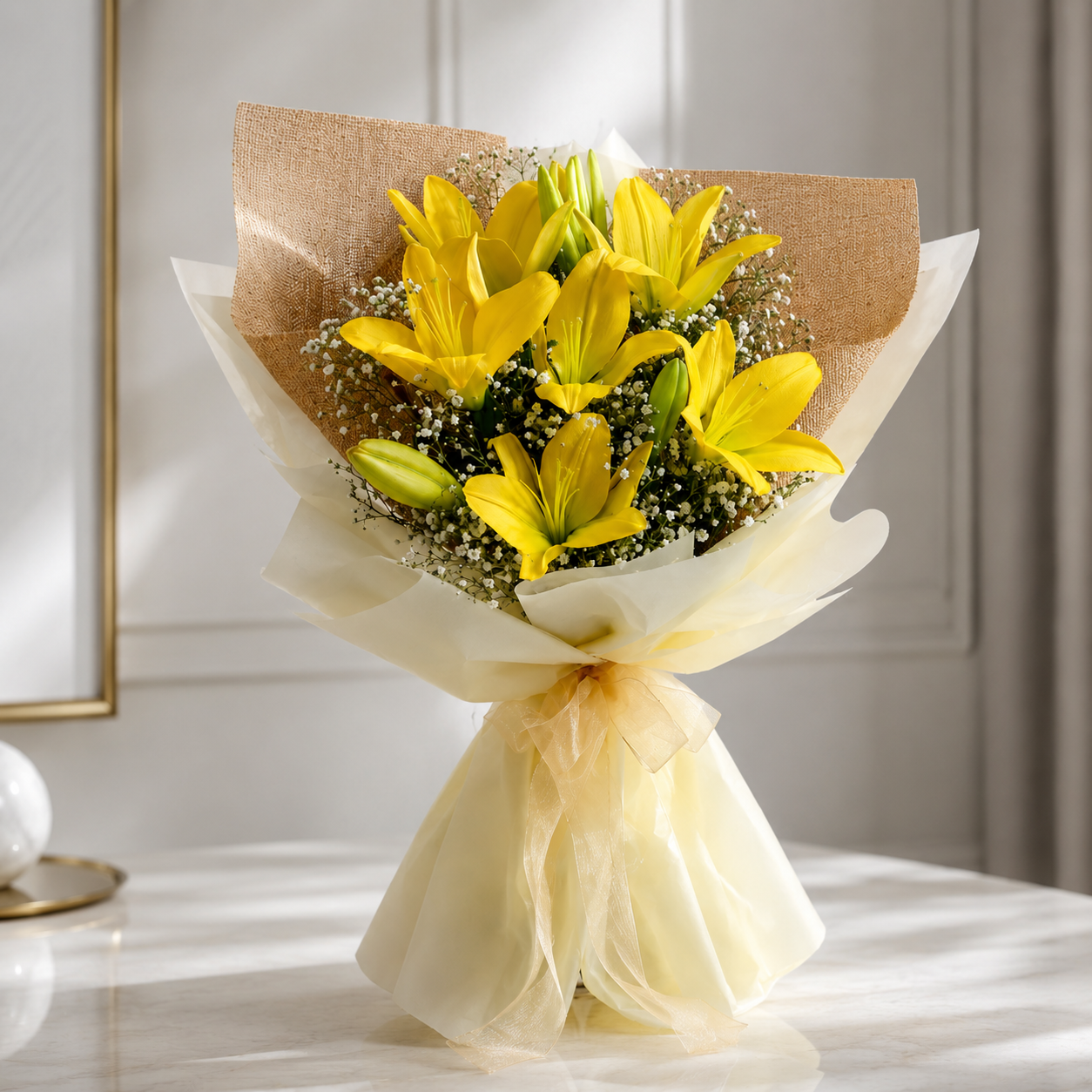 Sunny Delight Yellow Lily Bouquet