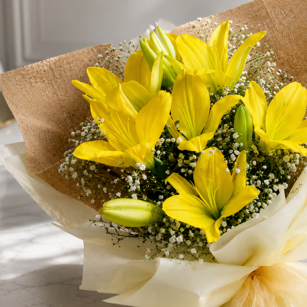 Sunny Delight Yellow Lily Bouquet