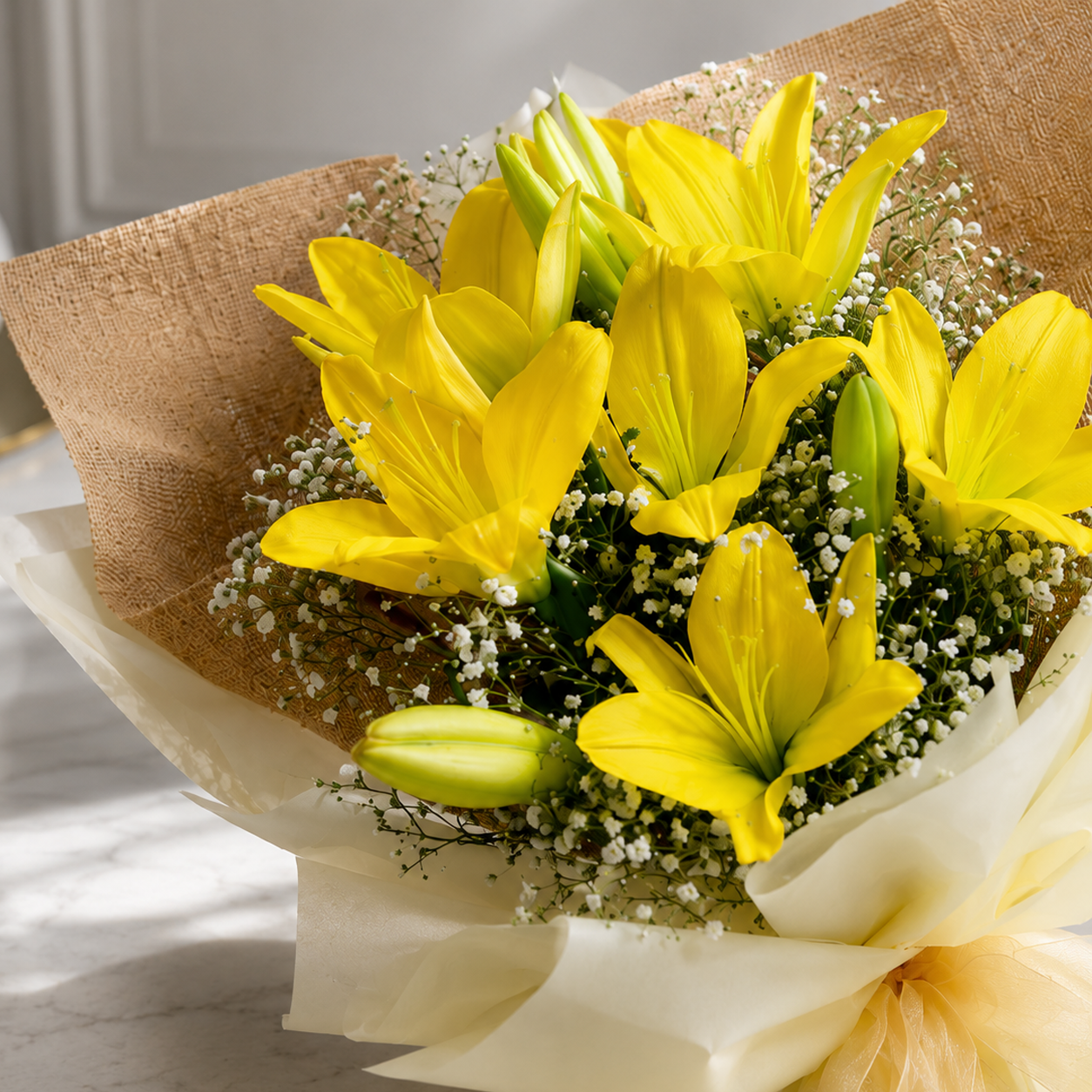 Sunny Delight Yellow Lily Bouquet