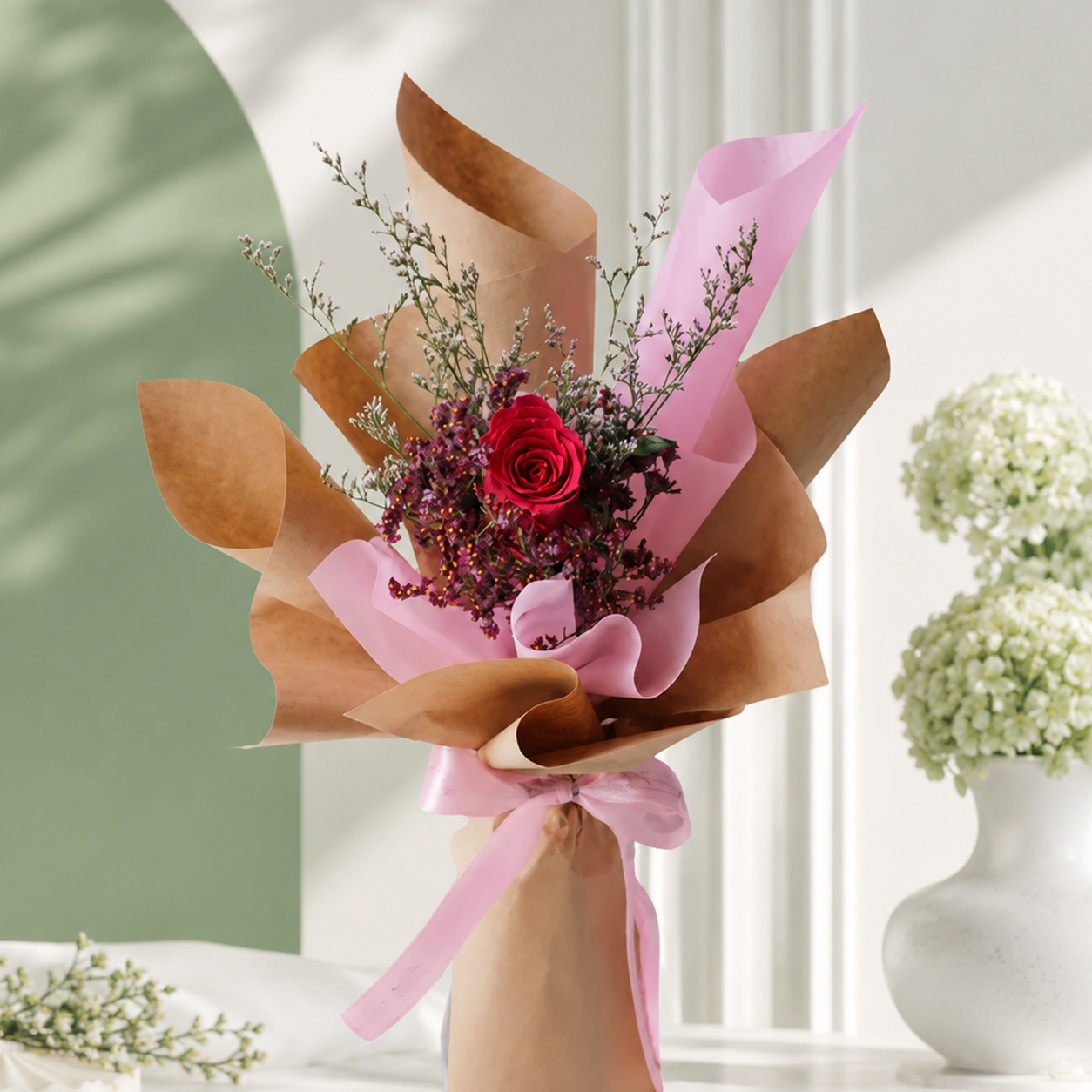 Elegant Single Hot Pink Rose Bouquet