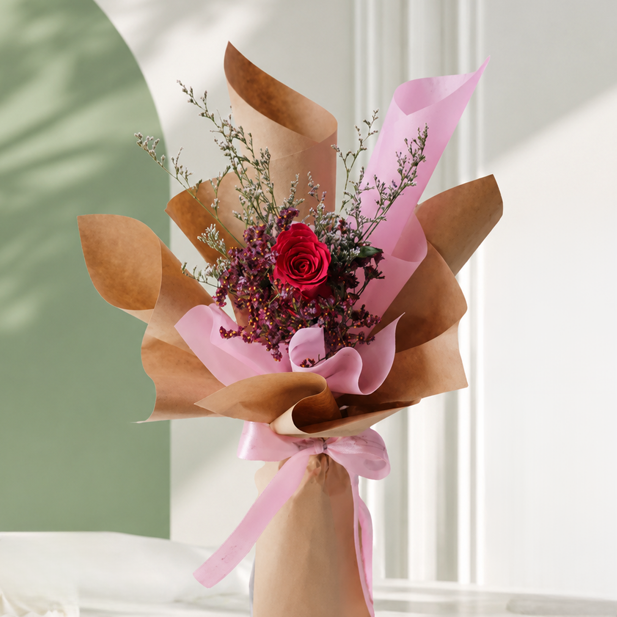 Elegant Single Hot Pink Rose Bouquet