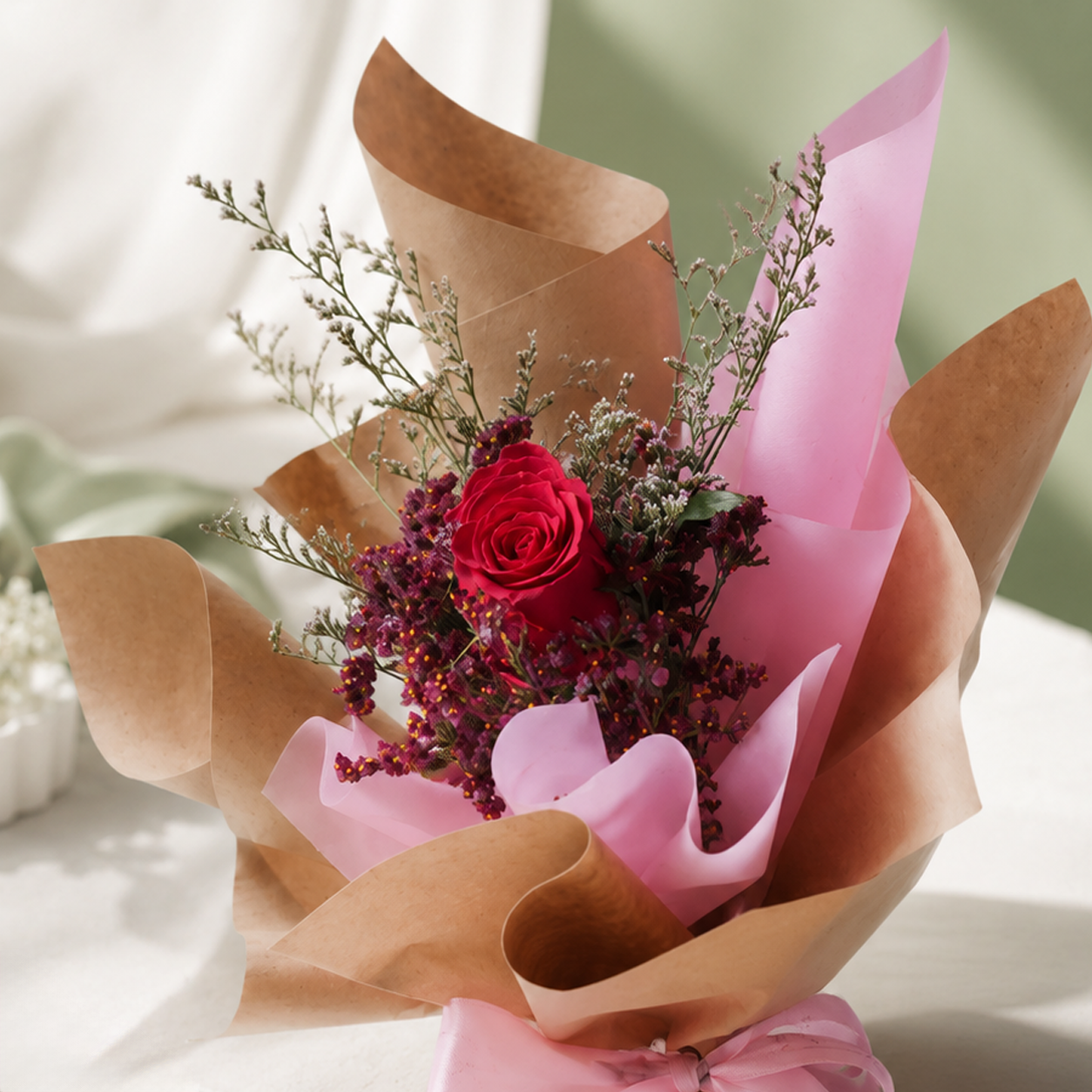 Elegant Single Hot Pink Rose Bouquet