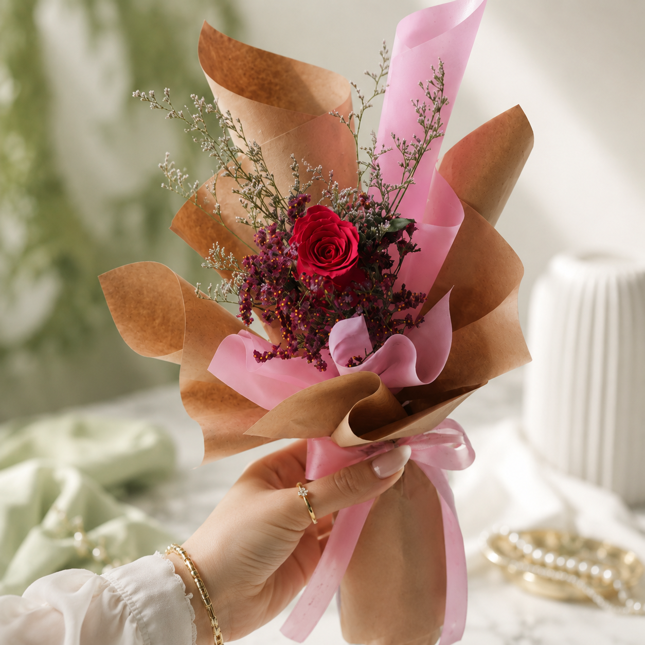 Elegant Single Hot Pink Rose Bouquet
