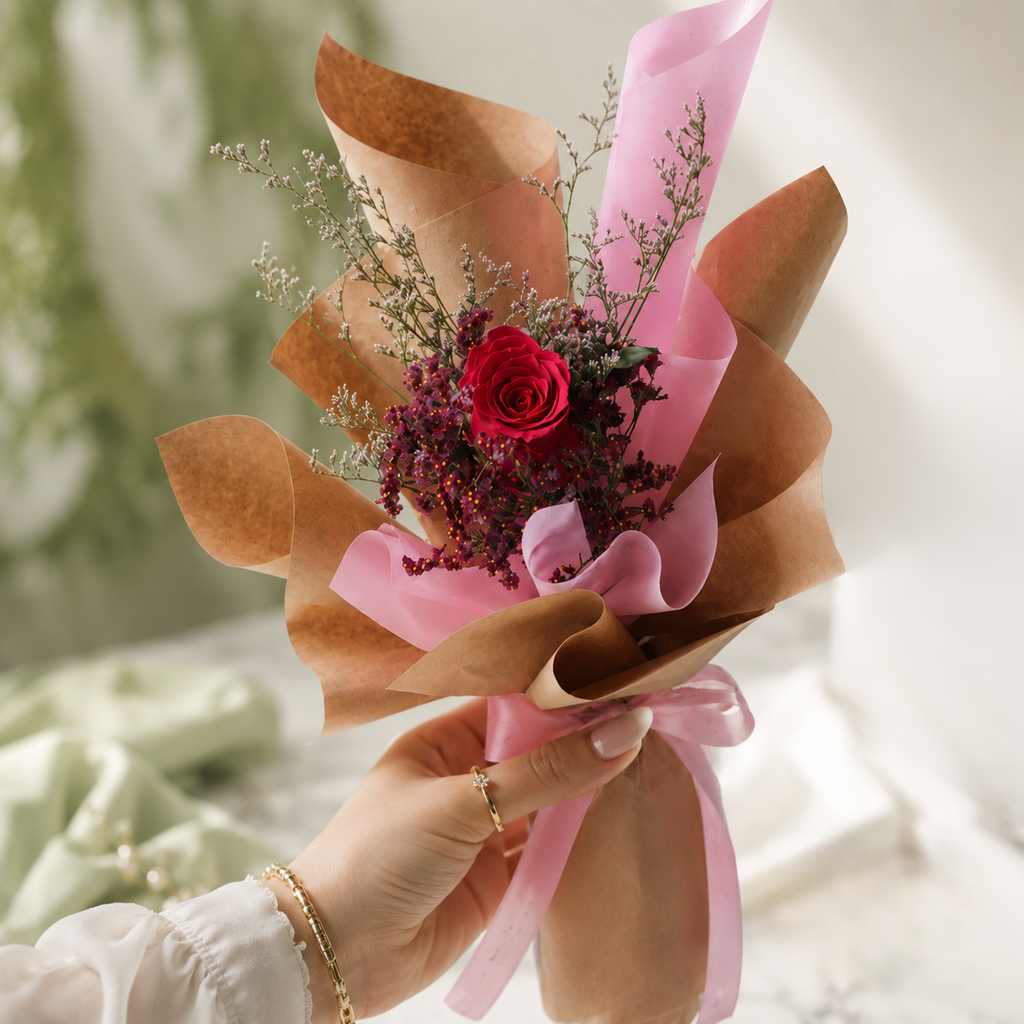 Elegant Single Hot Pink Rose Bouquet