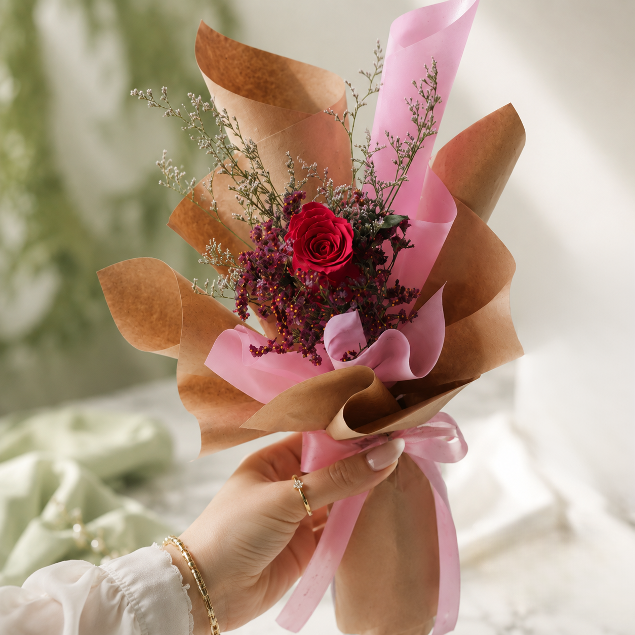 Elegant Single Hot Pink Rose Bouquet