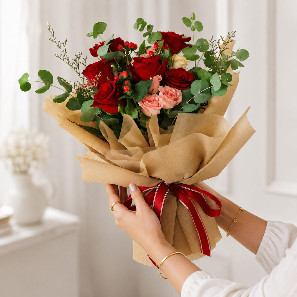 Top Secret Red Roses & Baby Pink Roses Bouquet