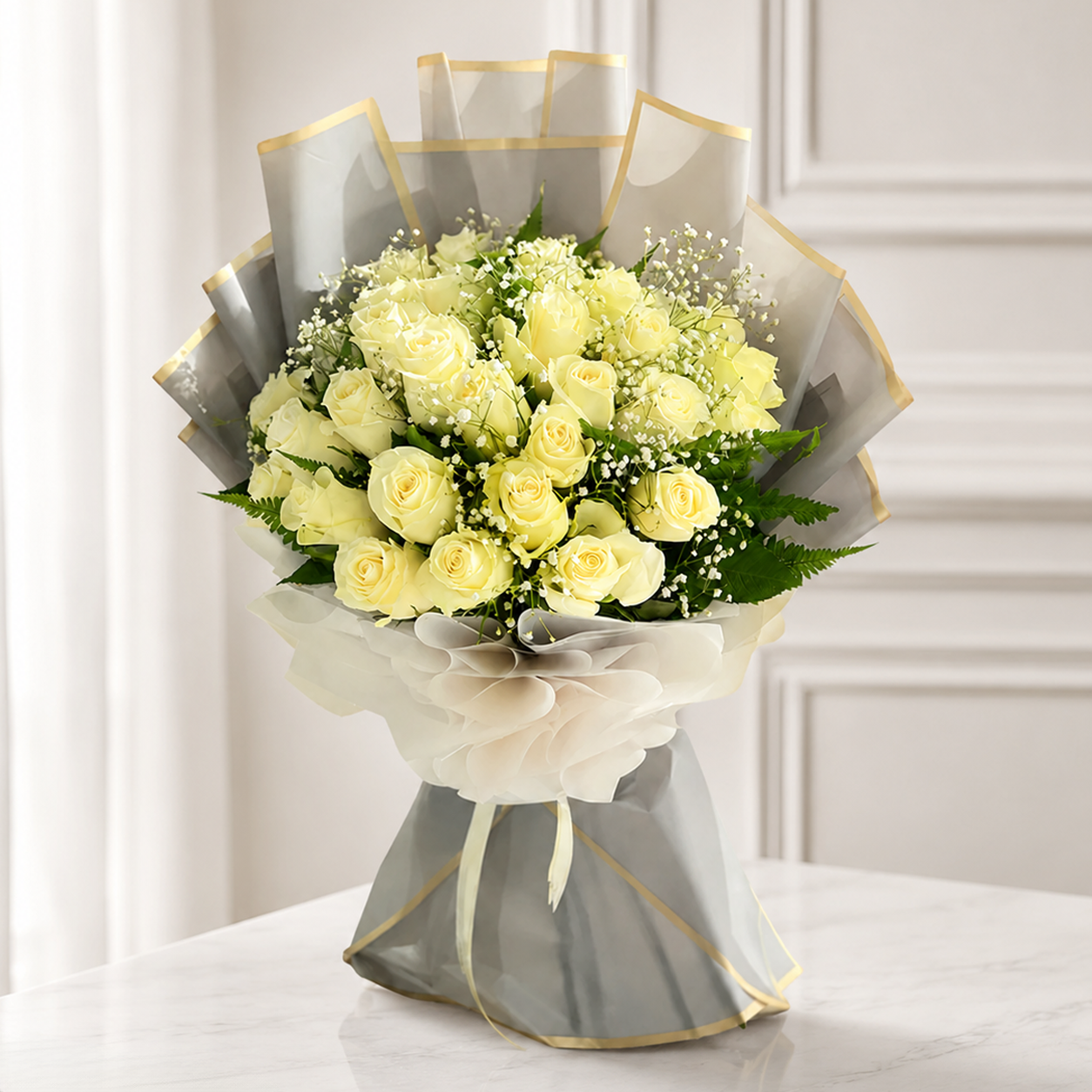 White Rose & Baby's breath Bouquet