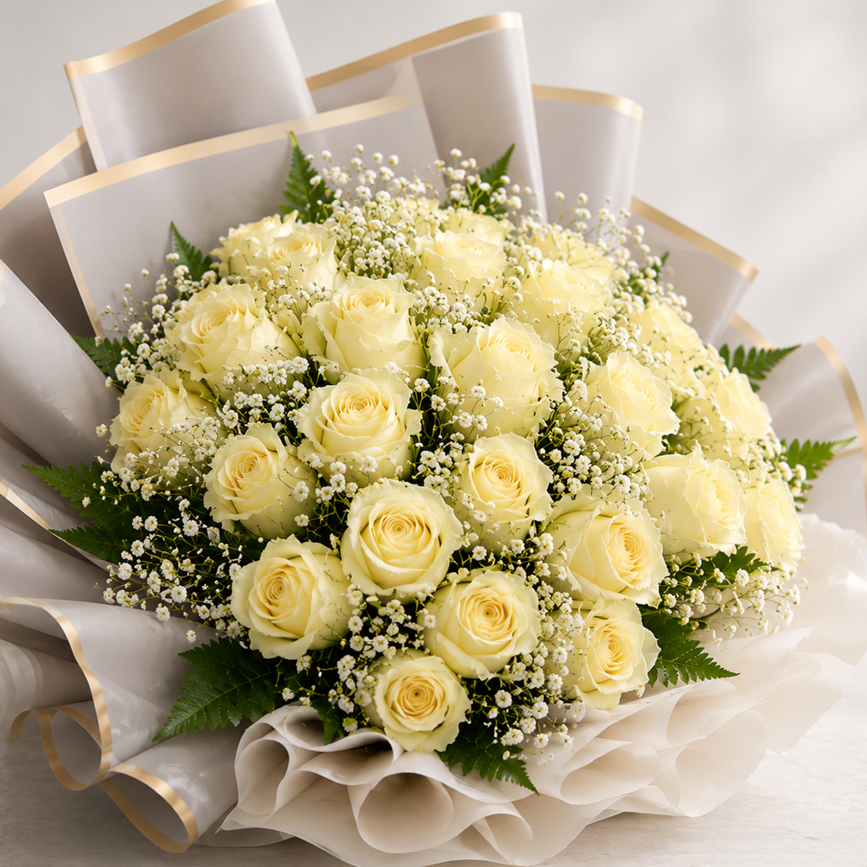 White Rose & Baby's breath Bouquet